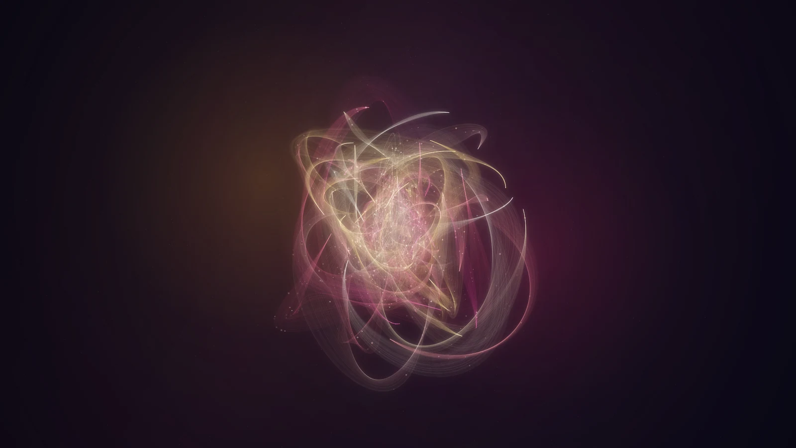 Gold and rose currents curl into cyan and violet, flowing together while retaining two sources of light.